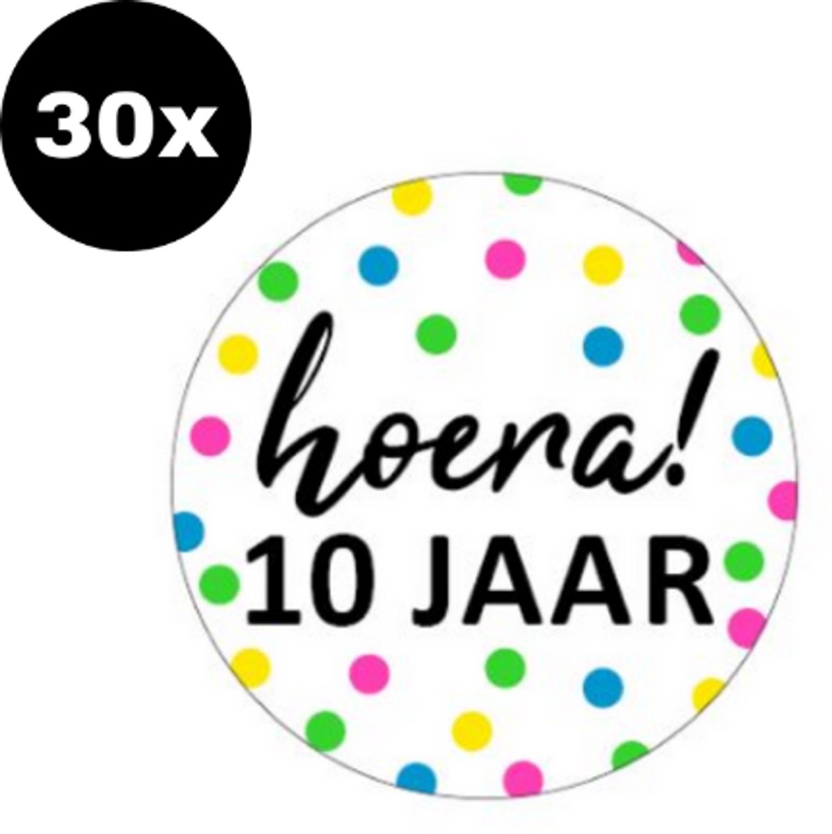 30x ZOETTT Sluitsticker Hoera 10 jaar! | NEON | 40 mm | Traktatiesticker Hoera | Cadeausticker | Sluitzegel | Sluitsticker | Traktatie - Verjaardag - Feest | Kinder traktatie